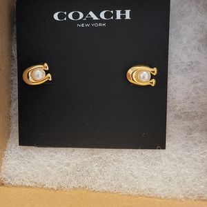 Gold Coach Pearl Earrings